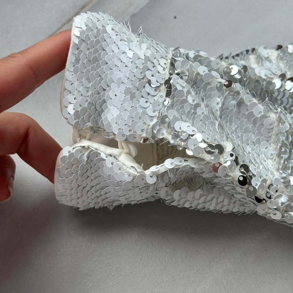 Zara TRF Collection Silver Sequin Cropped Blouse - Picture 6 of 7